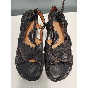 Born Womens Size 9 Black Strap Open Toe Leather Wedge Sandal Shoes